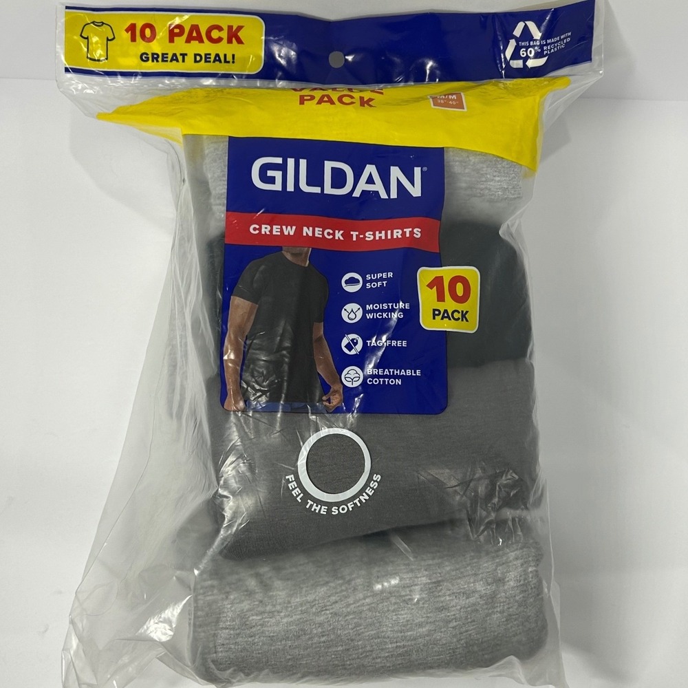 Gildan Mens Crew Neck T-Shirts 10 Pack Multi Color New Medium Grays Blacks